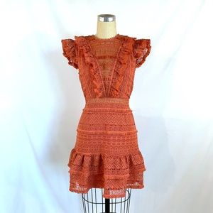 Saylor Boho Ruffled Lace Dress M